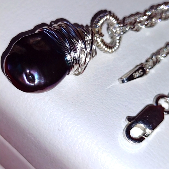 Tahitian Blister Pearl Set in Sterling Silver Diam - Picture 5 of 15